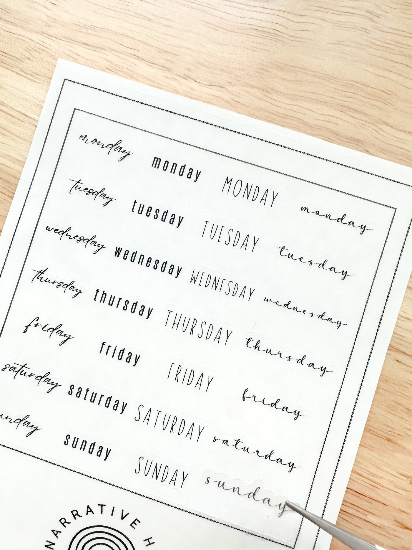 Days of the Week Script Stickers